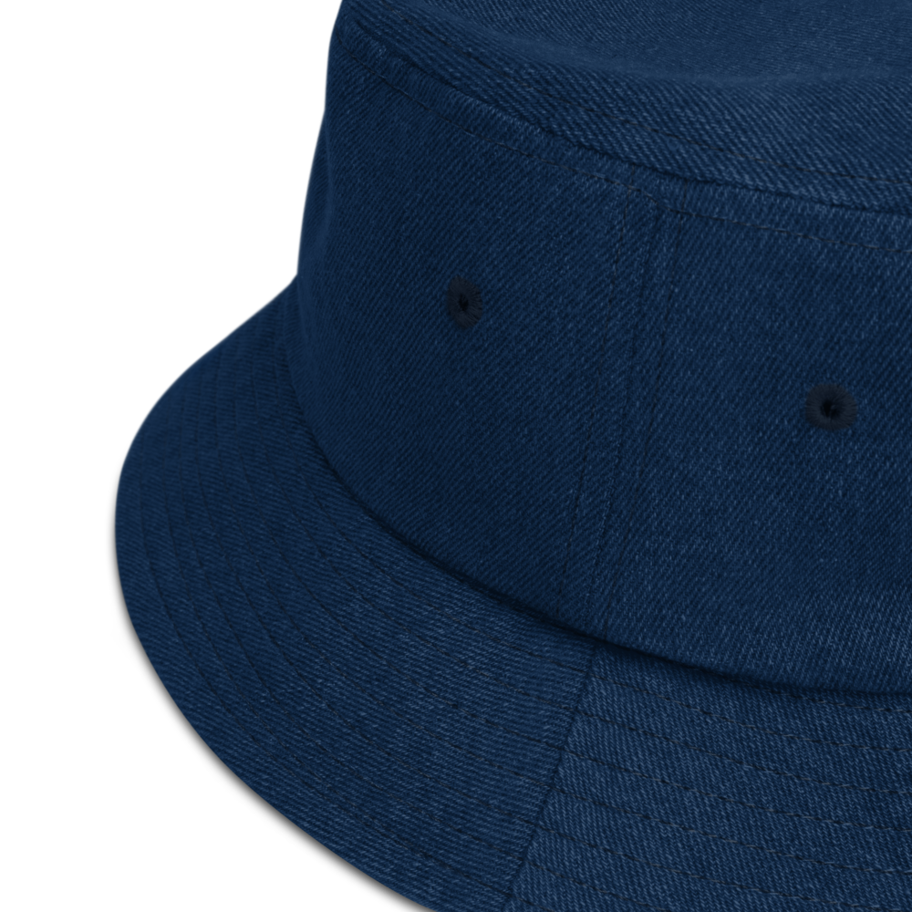 YHZ Halifax Denim Bucket Hat • Vintage Script Lettering - White • YHM Designs - Image 02