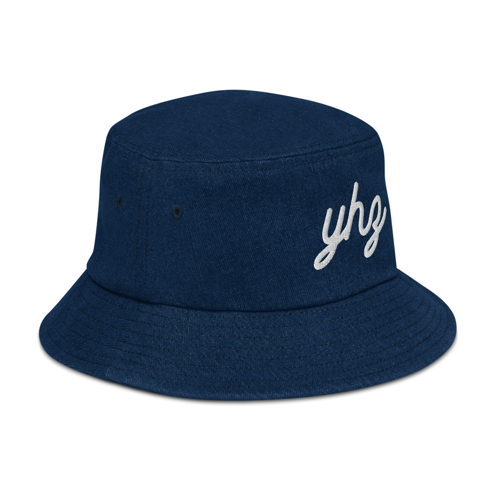 YHZ Halifax Denim Bucket Hat • Vintage Script Lettering - White • YHM Designs - Image 10