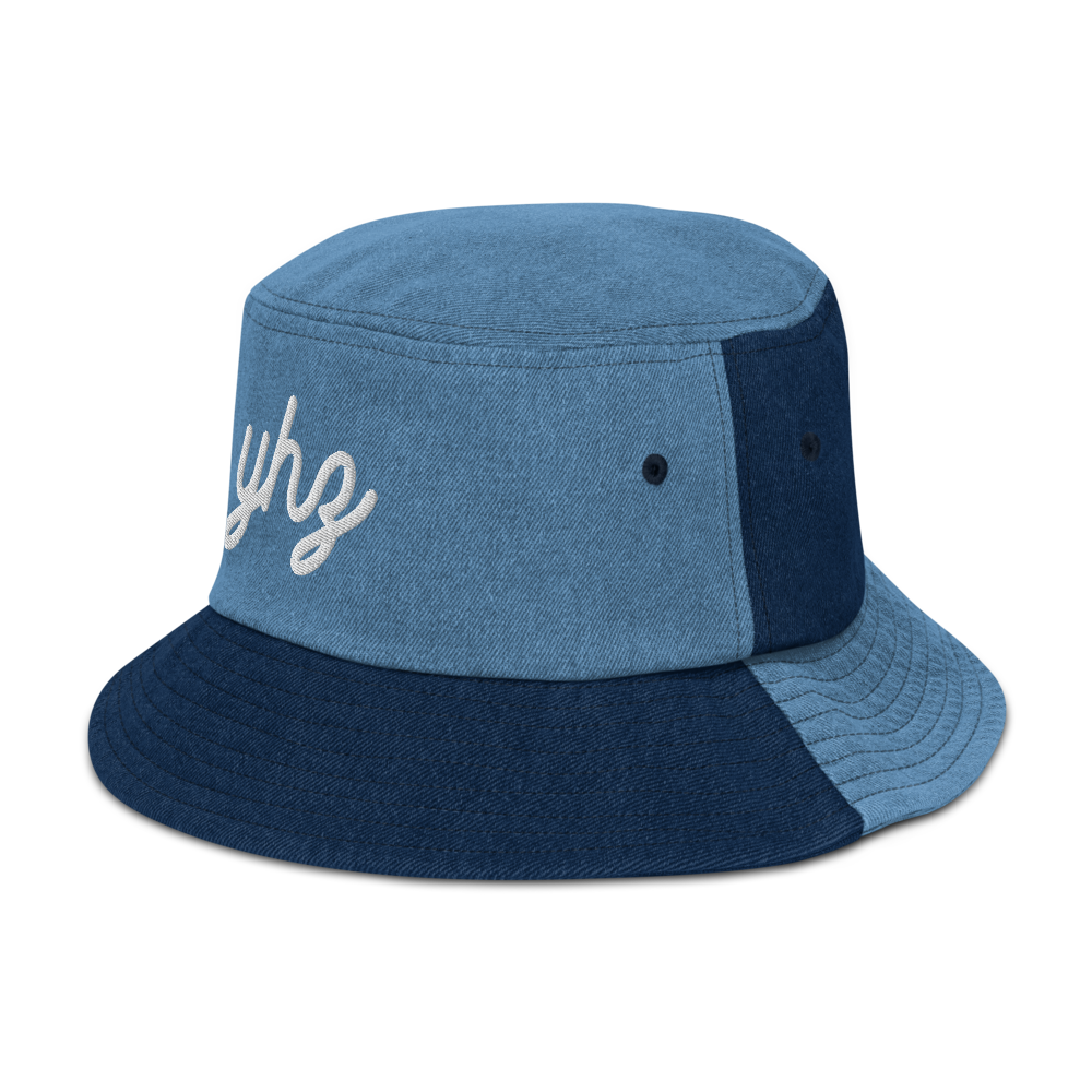 YHZ Halifax Denim Bucket Hat • Vintage Script Lettering - White • YHM Designs - Image 15