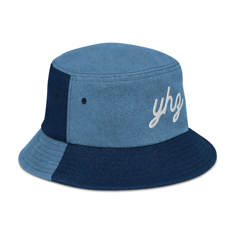 YHZ Halifax Denim Bucket Hat • Vintage Script Lettering - White • YHM Designs - Image 14