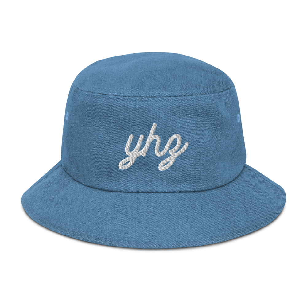 YHZ Halifax Denim Bucket Hat • Vintage Script Lettering - White • YHM Designs - Image 16