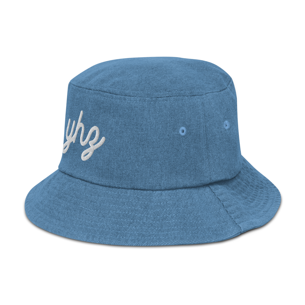 YHZ Halifax Denim Bucket Hat • Vintage Script Lettering - White • YHM Designs - Image 19