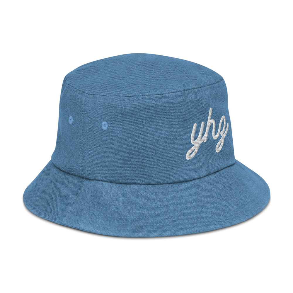 YHZ Halifax Denim Bucket Hat • Vintage Script Lettering - White • YHM Designs - Image 18