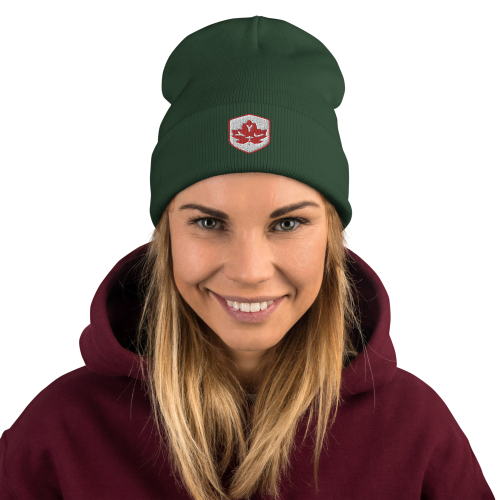 Maple Leaf Cuffed Beanie - Red/White • YYJ Victoria • YHM Designs - Image 04