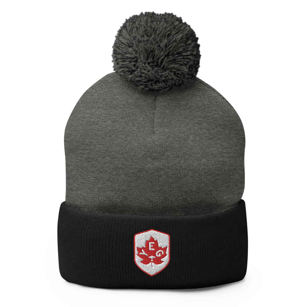 Maple Leaf Pom-Pom Beanie - Red/White • YEG Edmonton • YHM Designs - Image 01