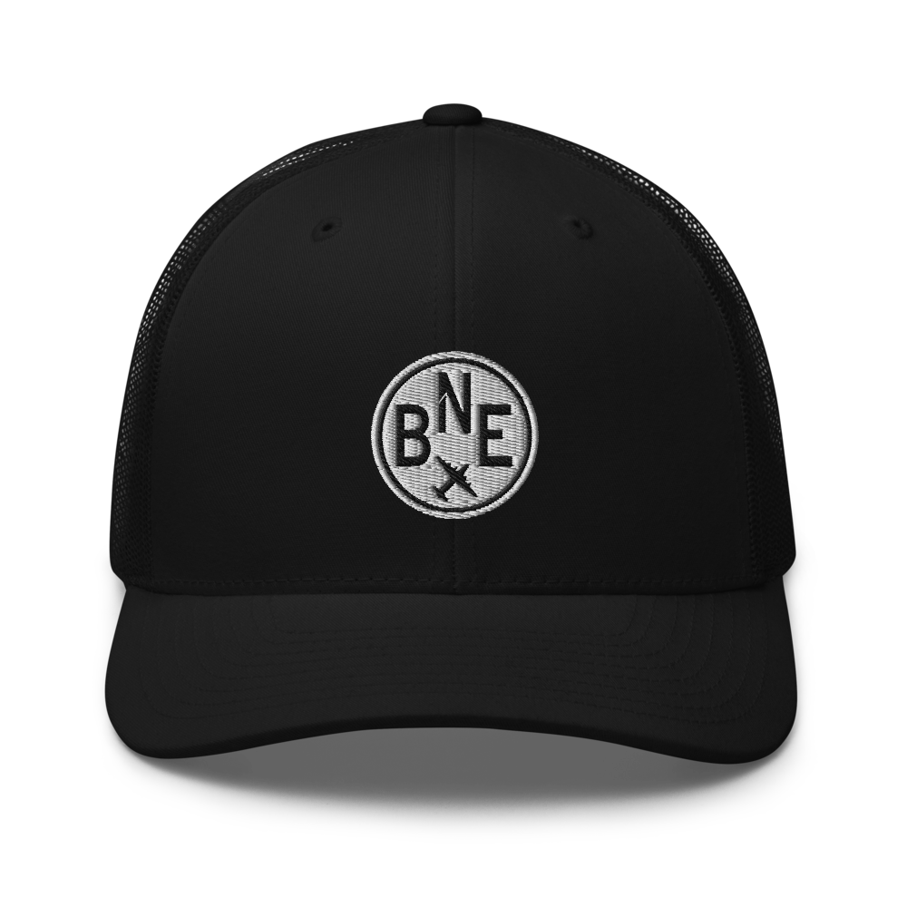 Roundel Trucker Hat - Black & White • BNE Brisbane • YHM Designs - Image 04