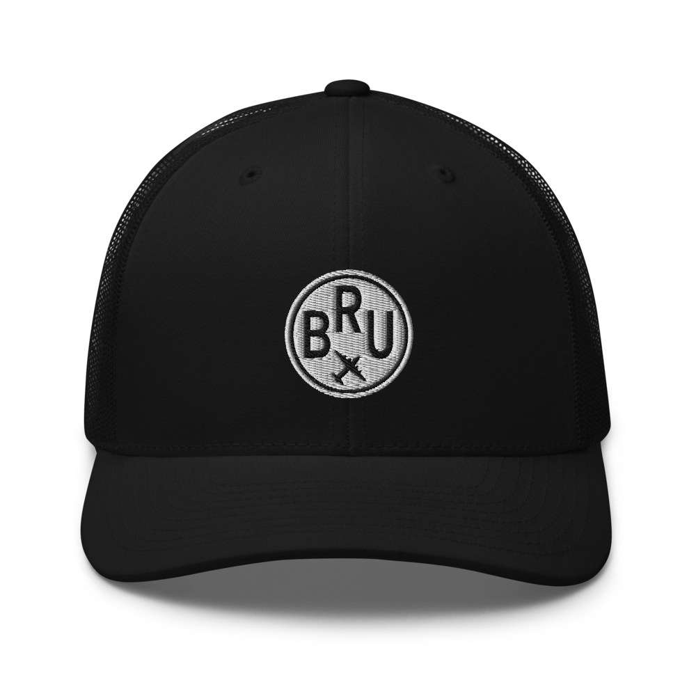 Roundel Trucker Hat - Black & White • BRU Brussels • YHM Designs - Image 04