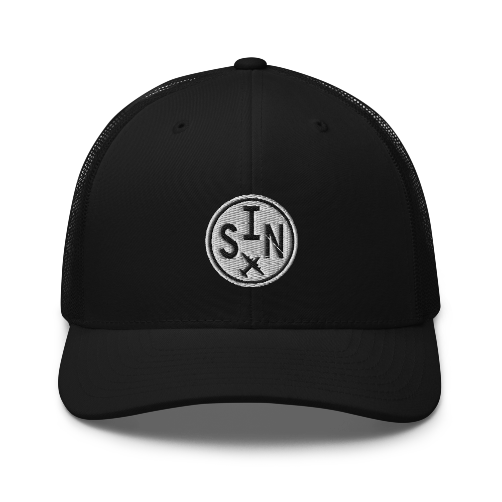 Roundel Trucker Hat - Black & White • SIN Singapore • YHM Designs - Image 04