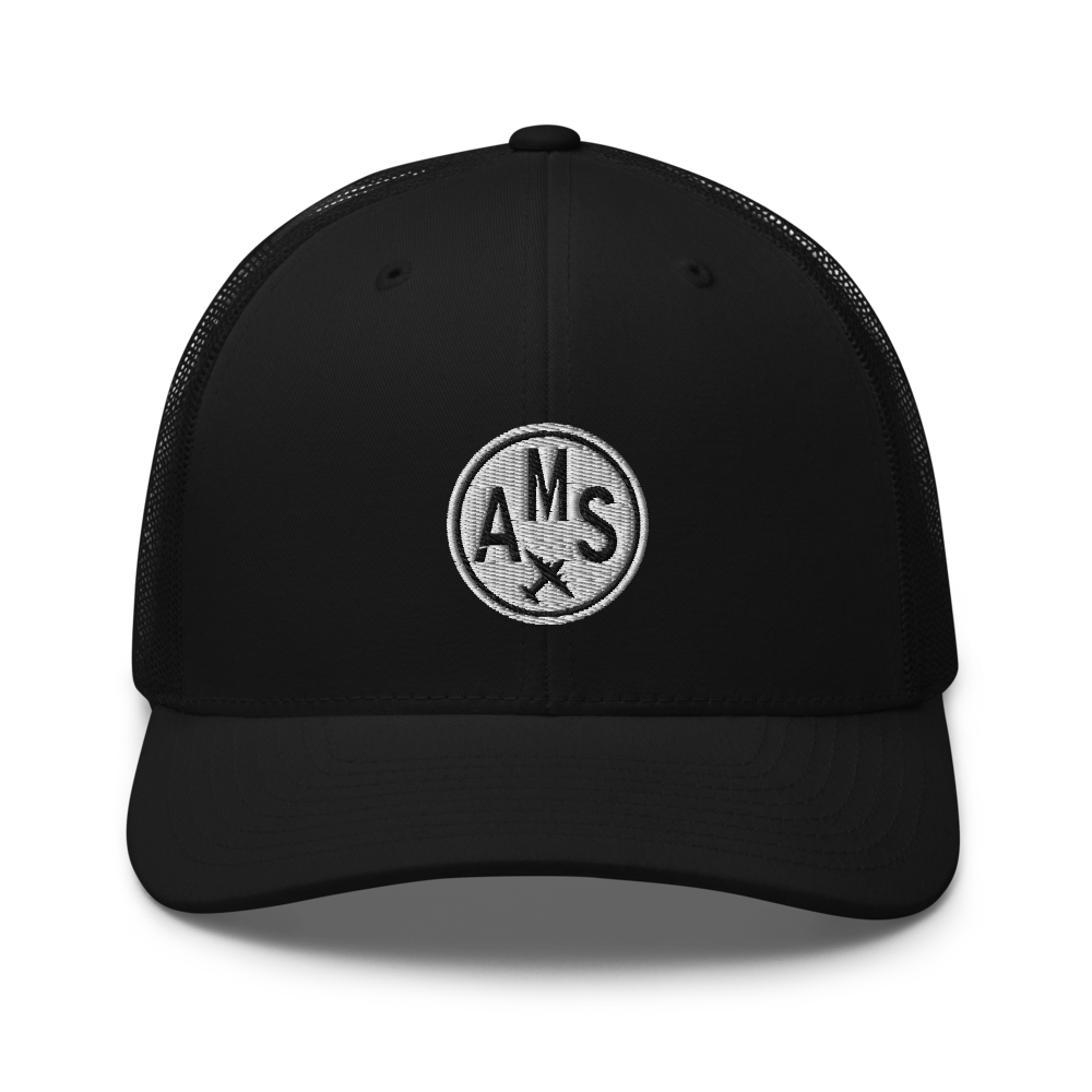 Roundel Trucker Hat - Black & White • AMS Amsterdam • YHM Designs - Image 04