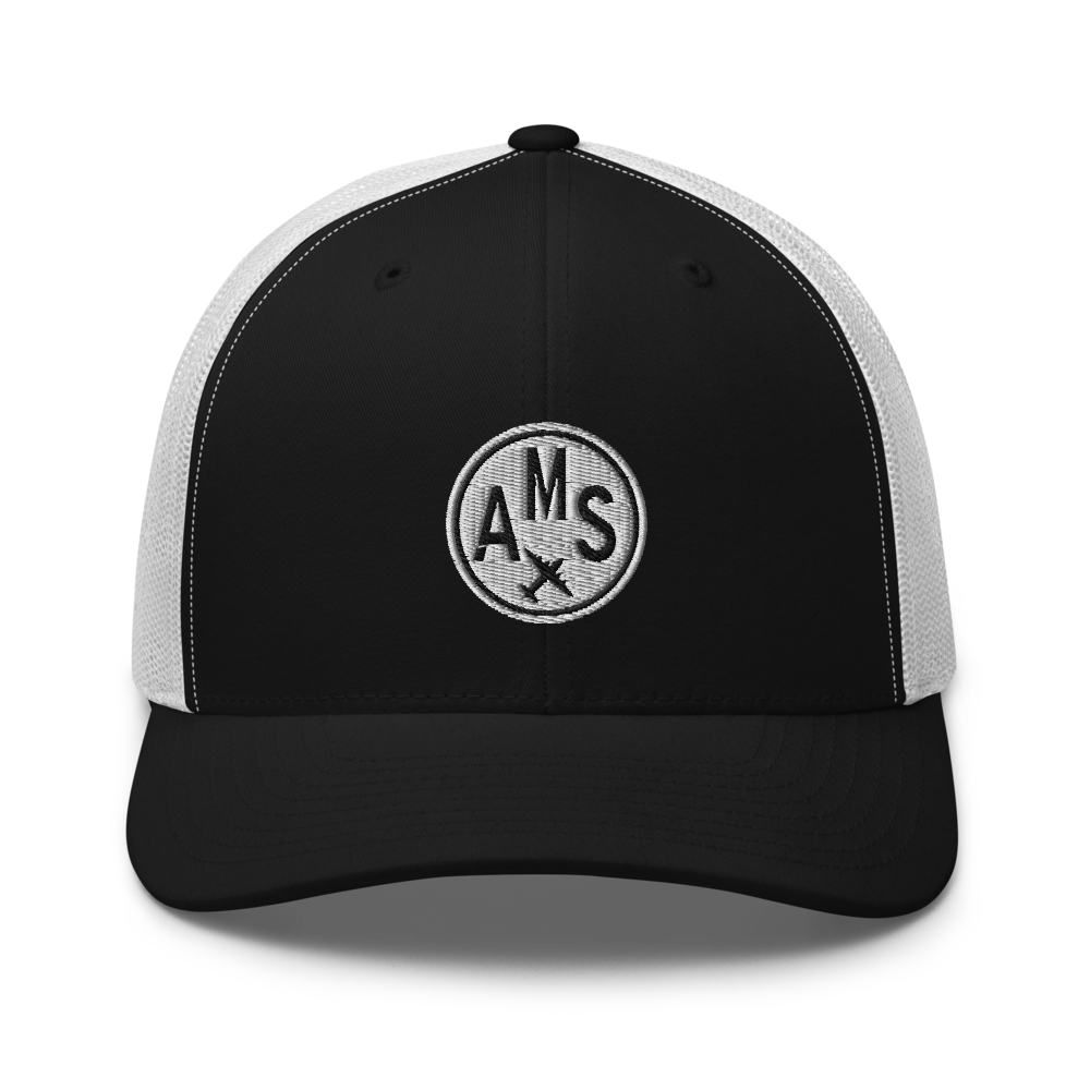 Roundel Trucker Hat - Black & White • AMS Amsterdam • YHM Designs - Image 07