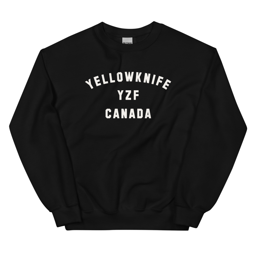 YHM Designs - YZF Yellowknife Airport Code Unisex Sweatshirt - Minimalist Varsity Design - White Graphic - Image 02