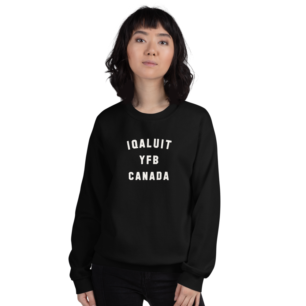 YHM Designs - YFB Iqaluit Airport Code Unisex Sweatshirt - Minimalist Varsity Design - White Graphic - Image 04