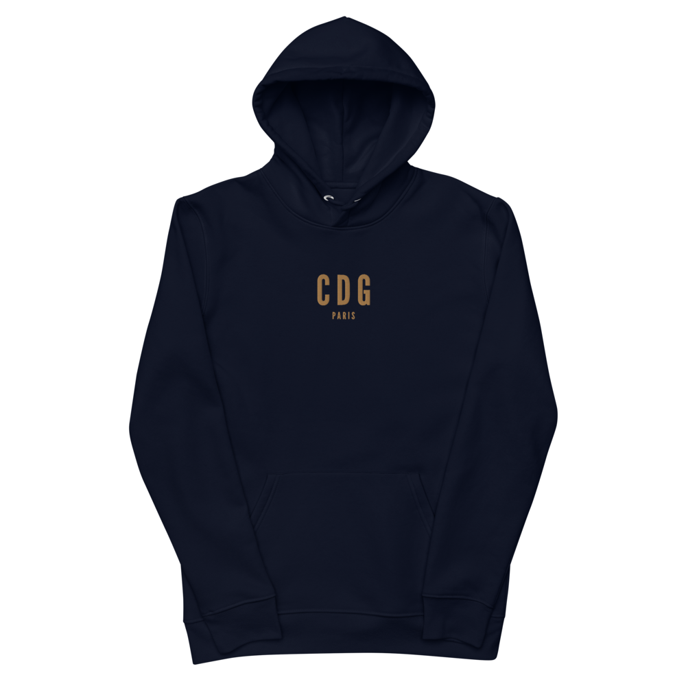YHM Designs - CDG Paris Eco Hoodie - Embroidered with City Name and Airport Code - Image 02