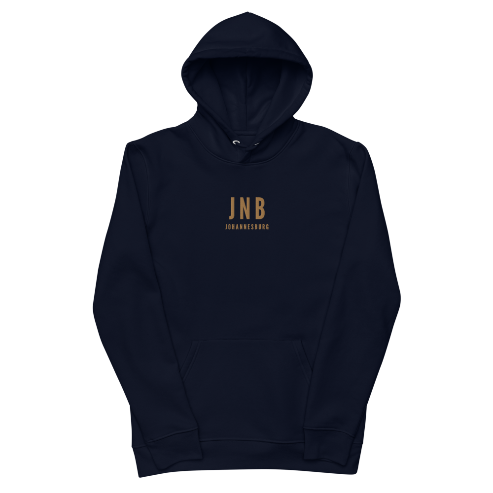 YHM Designs - JNB Johannesburg Eco Hoodie - Embroidered with City Name and Airport Code - Image 02