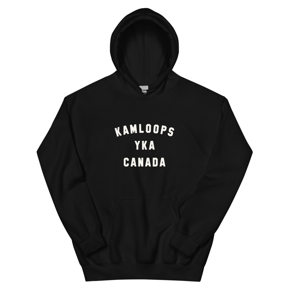 YHM Designs - YKA Kamloops Airport Code Unisex Hoodie - Minimalist Varsity Design - White Graphic - Image 02