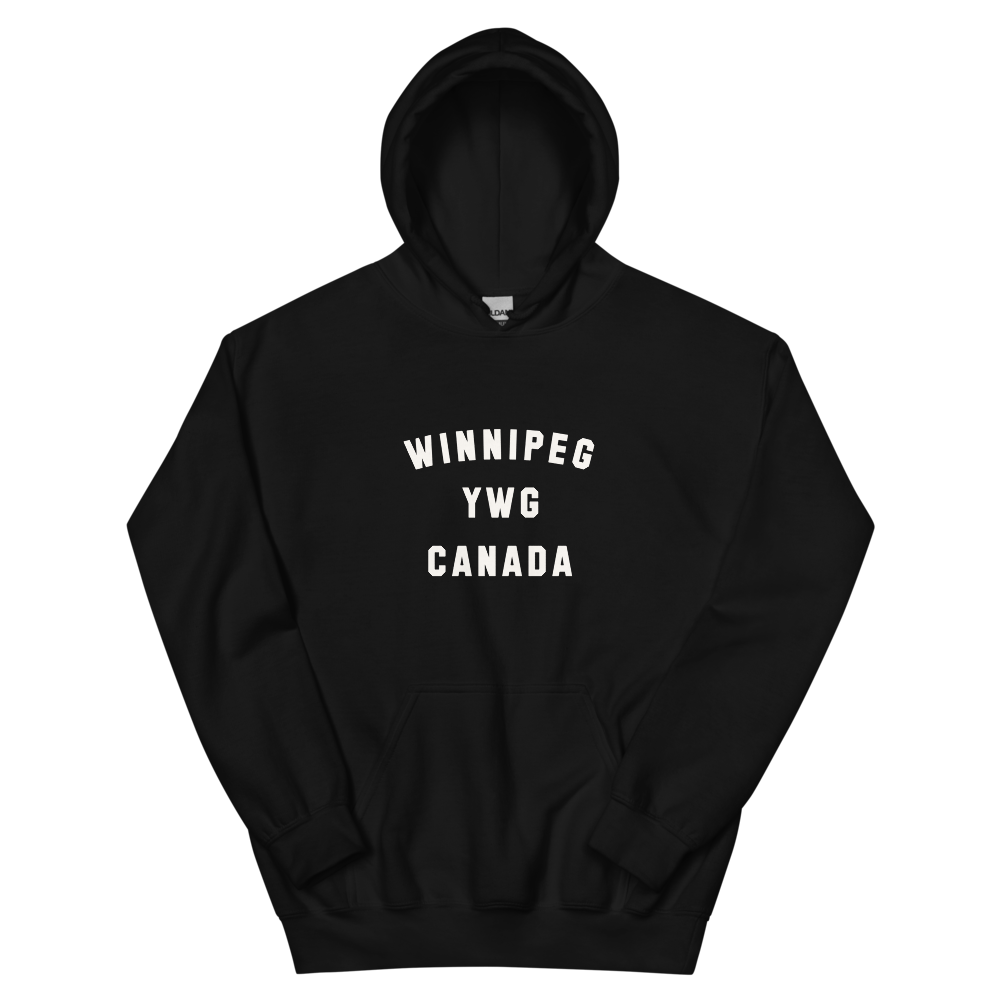 YHM Designs - YWG Winnipeg Airport Code Unisex Hoodie - Minimalist Varsity Design - White Graphic - Image 02