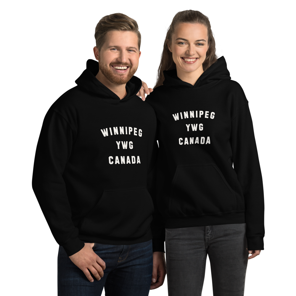 YHM Designs - YWG Winnipeg Airport Code Unisex Hoodie - Minimalist Varsity Design - White Graphic - Image 03