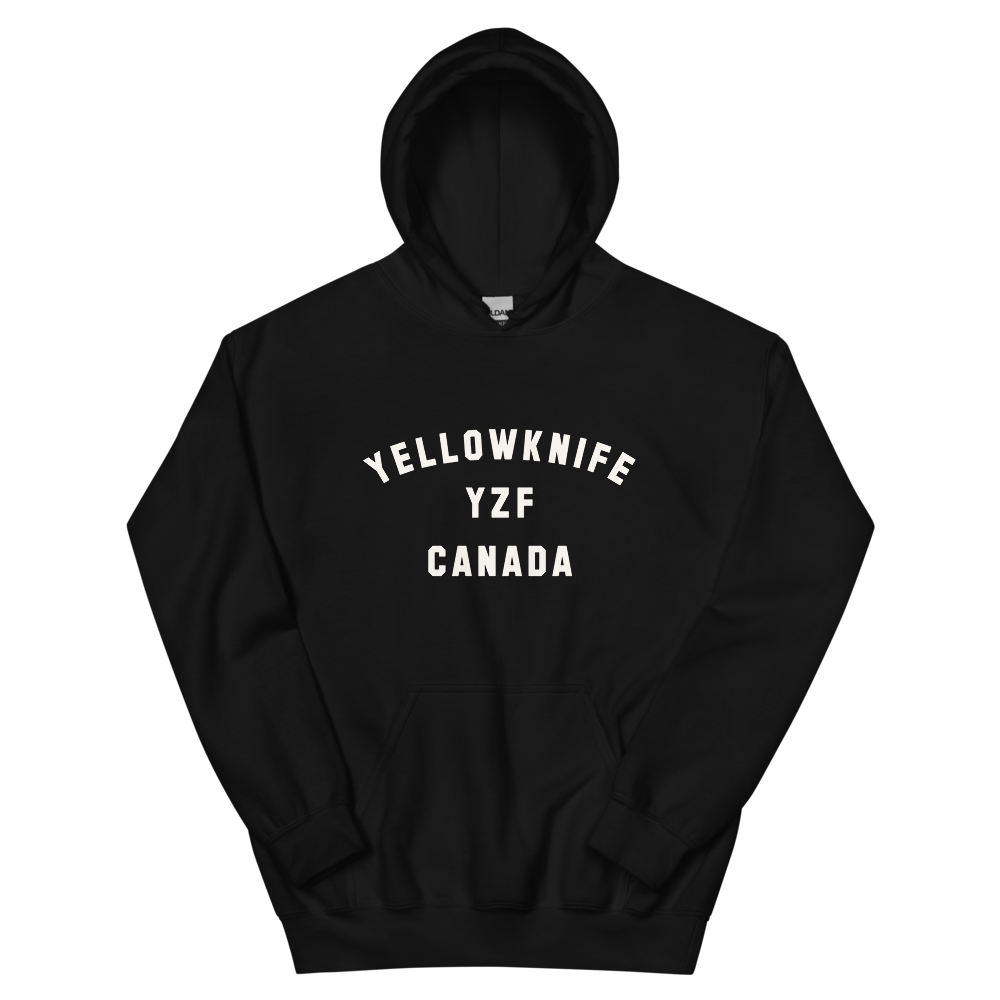 YHM Designs - YZF Yellowknife Airport Code Unisex Hoodie - Minimalist Varsity Design - White Graphic - Image 02