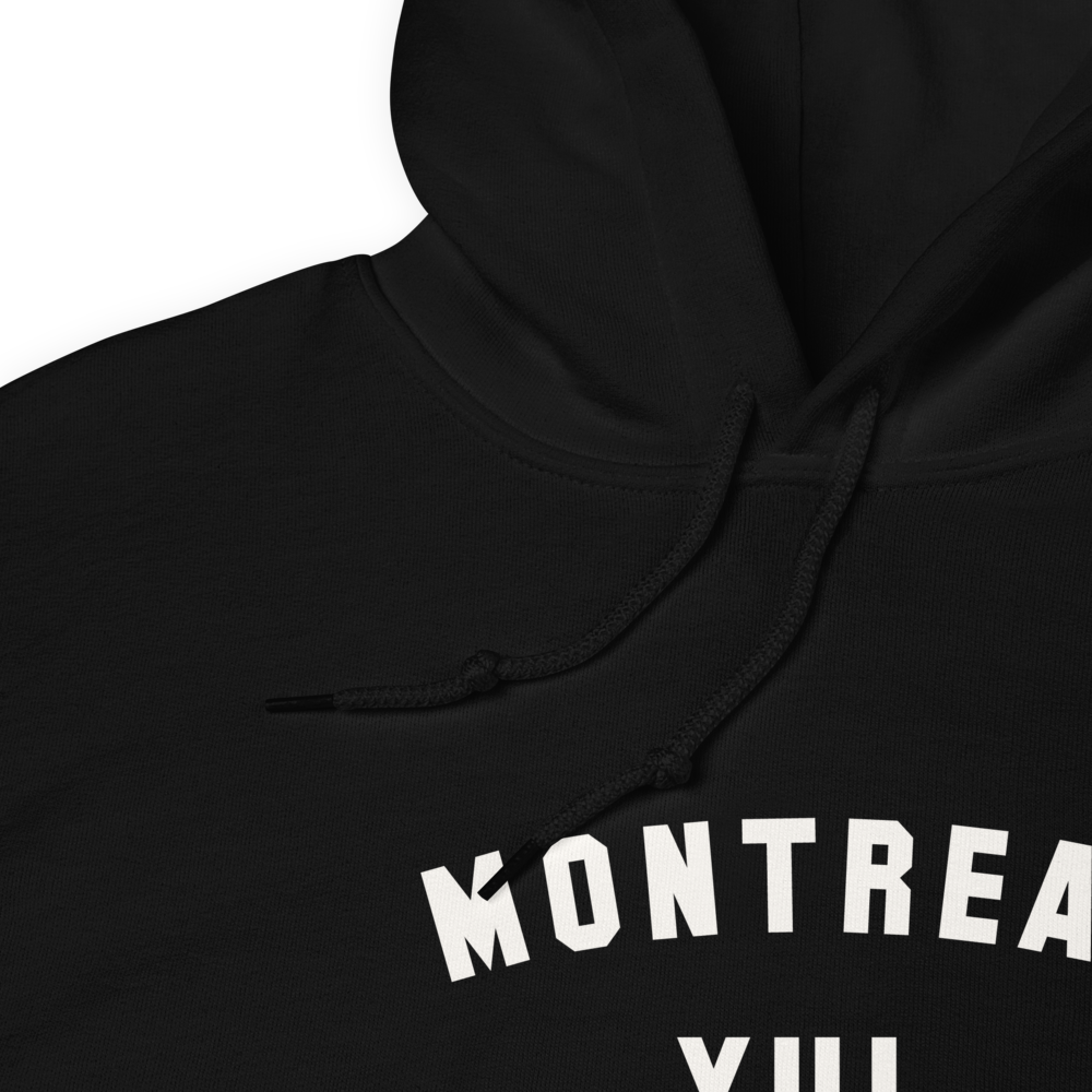 YHM Designs - YUL Montreal Airport Code Unisex Hoodie - Minimalist Varsity Design - White Graphic - Image 06