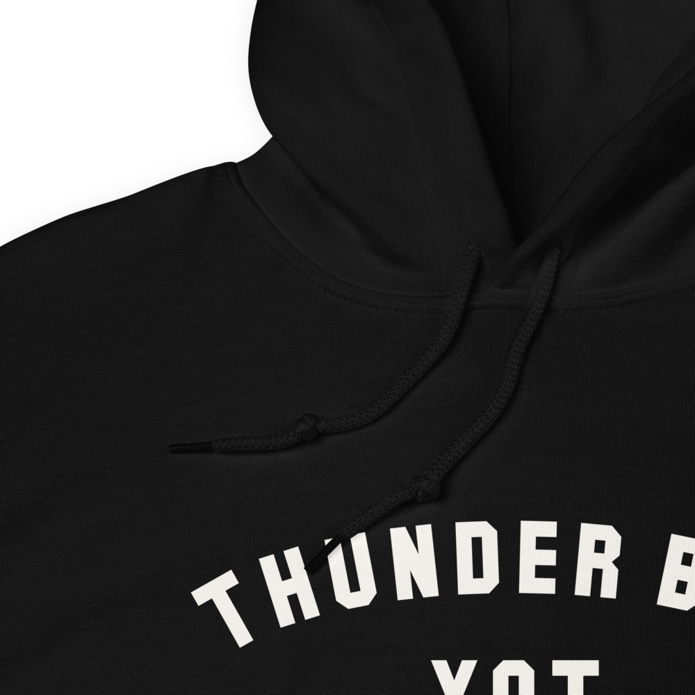 YHM Designs - YQT Thunder Bay Airport Code Unisex Hoodie - Minimalist Varsity Design - White Graphic - Image 06