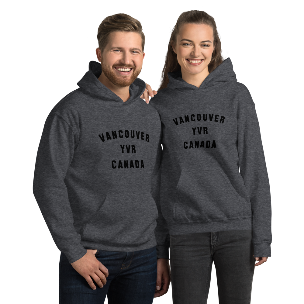 YHM Designs - YVR Vancouver Airport Code Unisex Hoodie - Minimalist Varsity Design - Black Graphic - Image 03