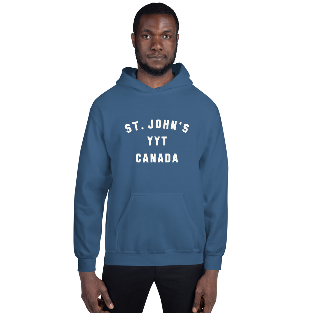 YHM Designs - YYT St. John's Airport Code Unisex Hoodie - Minimalist Varsity Design - White Graphic - Image 08