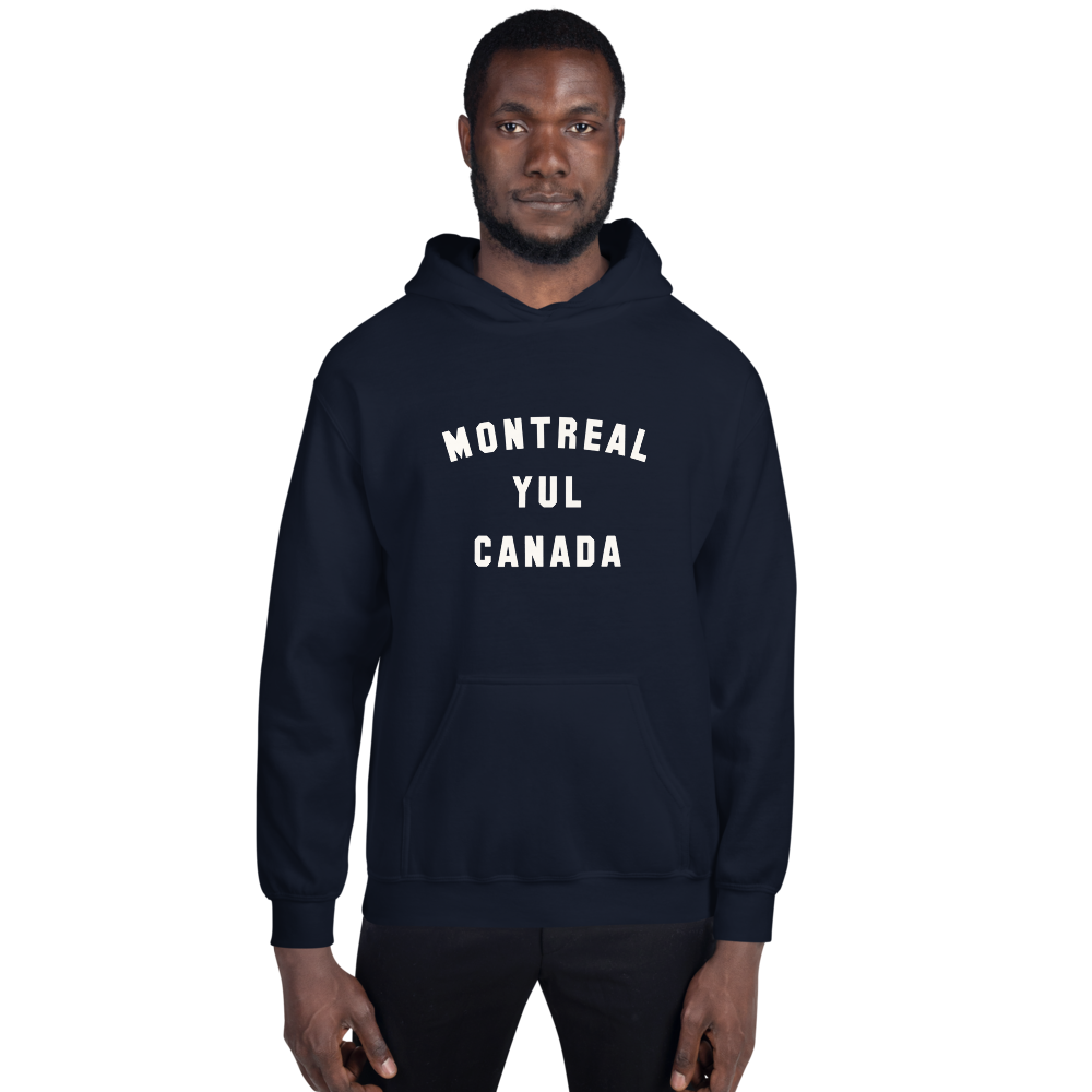 YHM Designs - YUL Montreal Airport Code Unisex Hoodie - Minimalist Varsity Design - White Graphic - Image 07