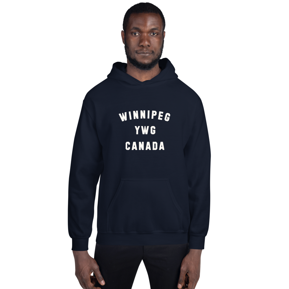YHM Designs - YWG Winnipeg Airport Code Unisex Hoodie - Minimalist Varsity Design - White Graphic - Image 07