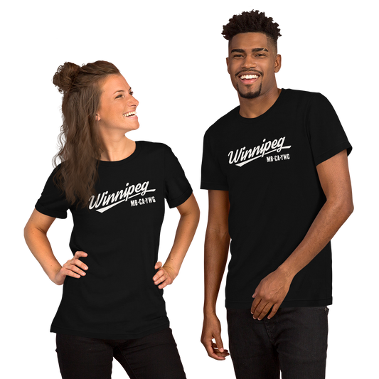 Vintage Script Unisex T-Shirt • YWG Winnipeg • YHM Designs - Image 02