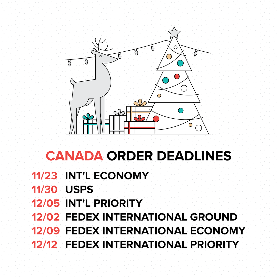 2016 Holiday Order Deadlines - Canada
