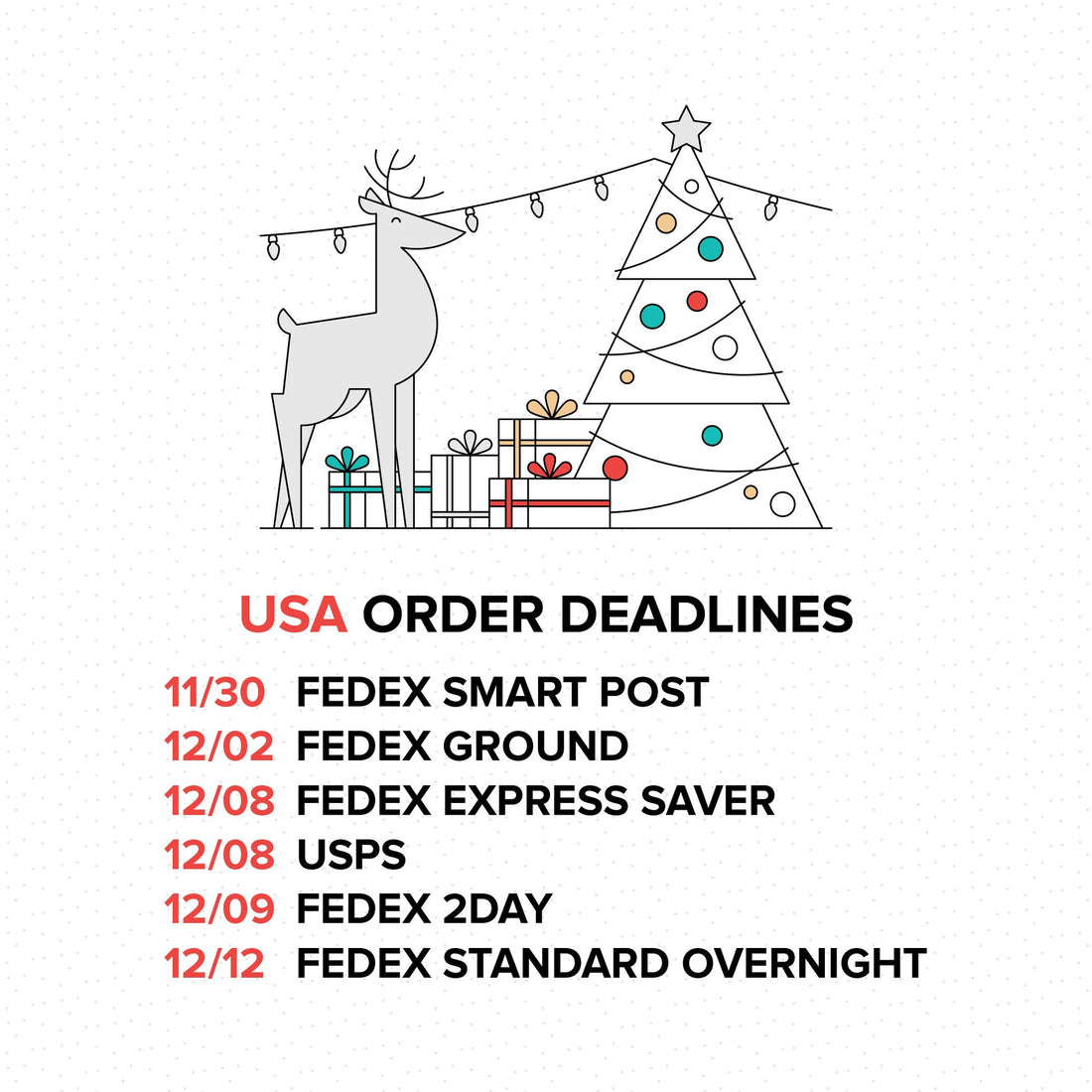 2016 Holiday Order Deadlines - USA