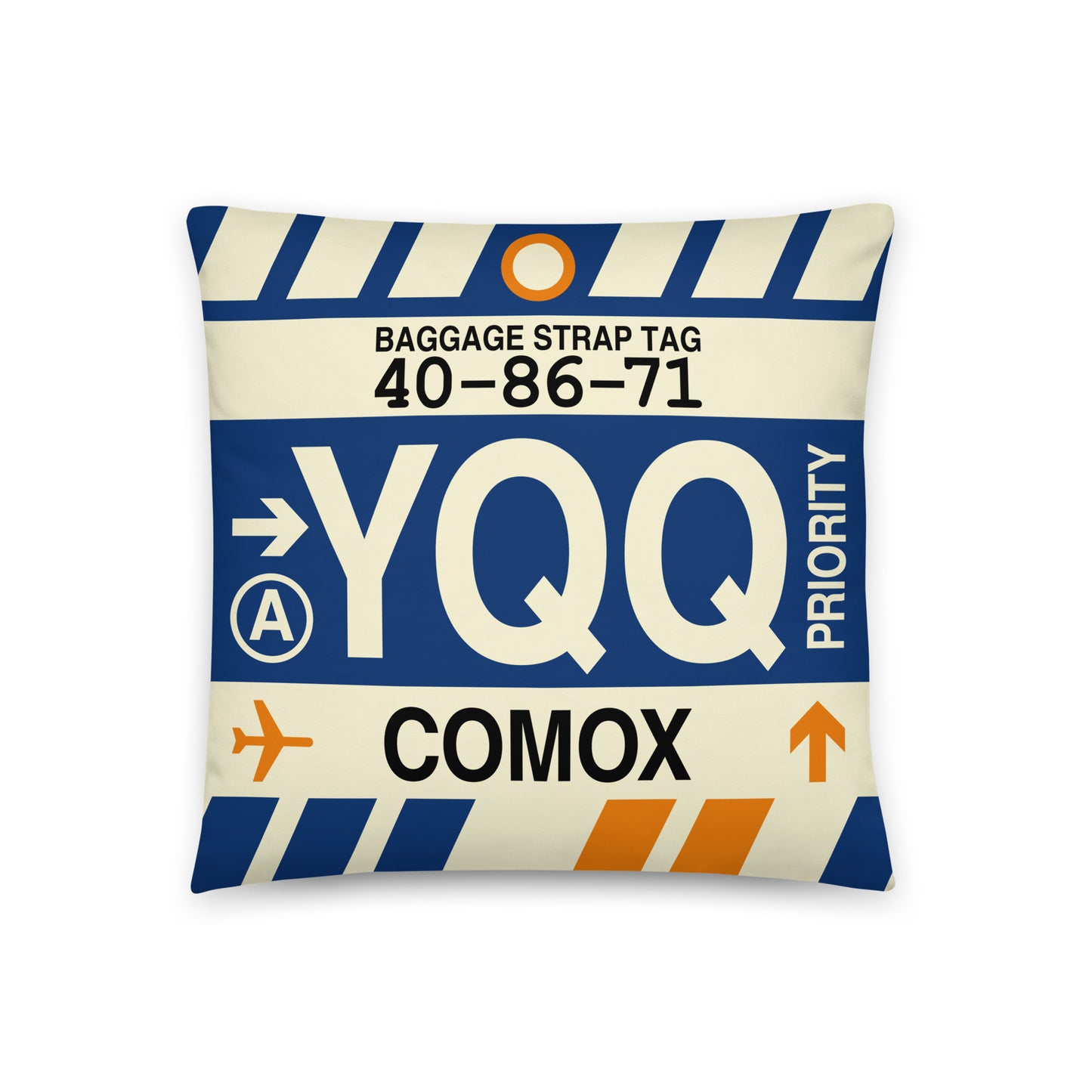 Travel-Themed Throw Pillow • YQQ Comox • YHM Designs - Image 01