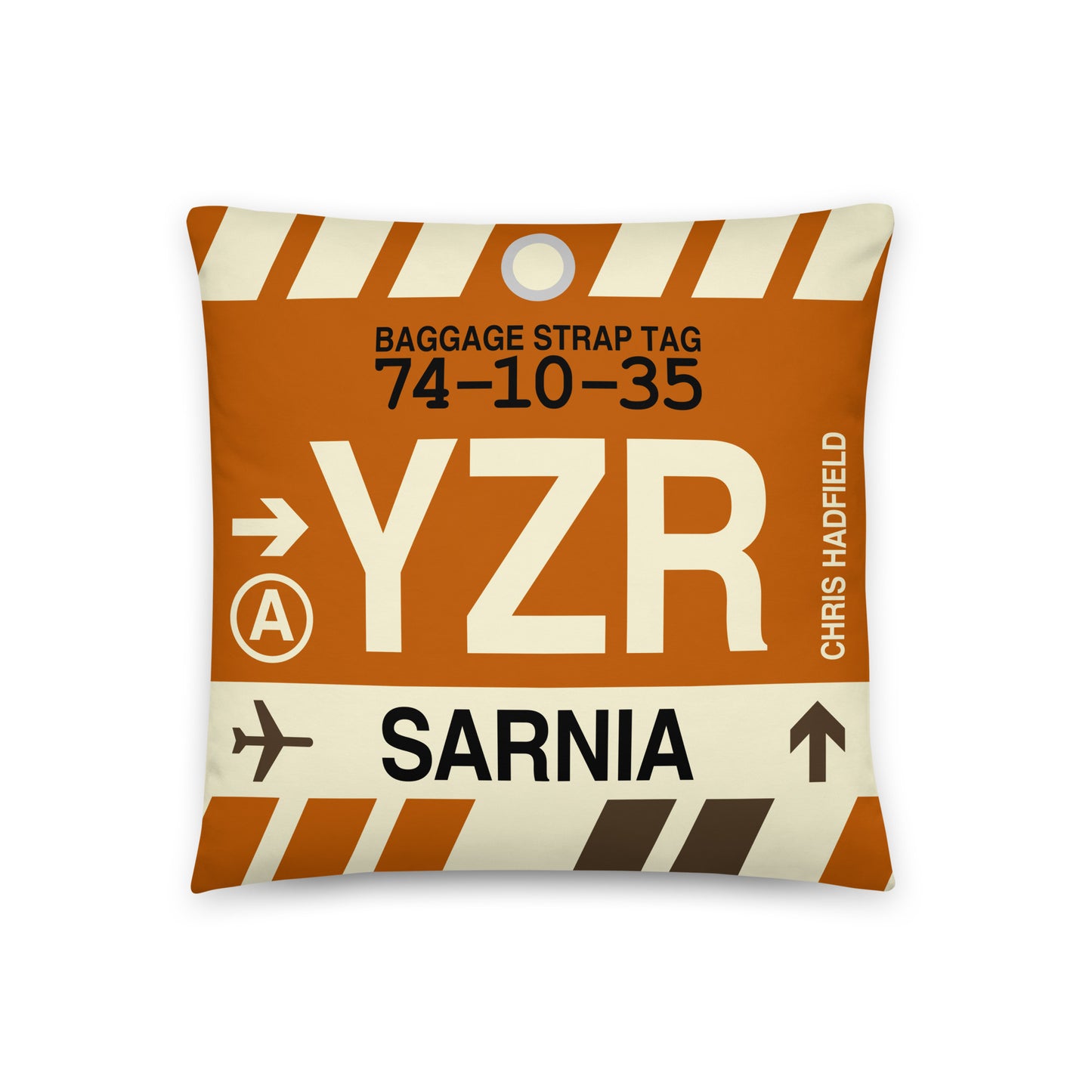Travel-Themed Throw Pillow • YZR Sarnia • YHM Designs - Image 01