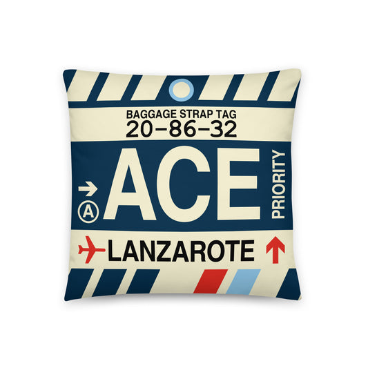 Travel-Themed Throw Pillow • ACE Lanzarote • YHM Designs - Image 01