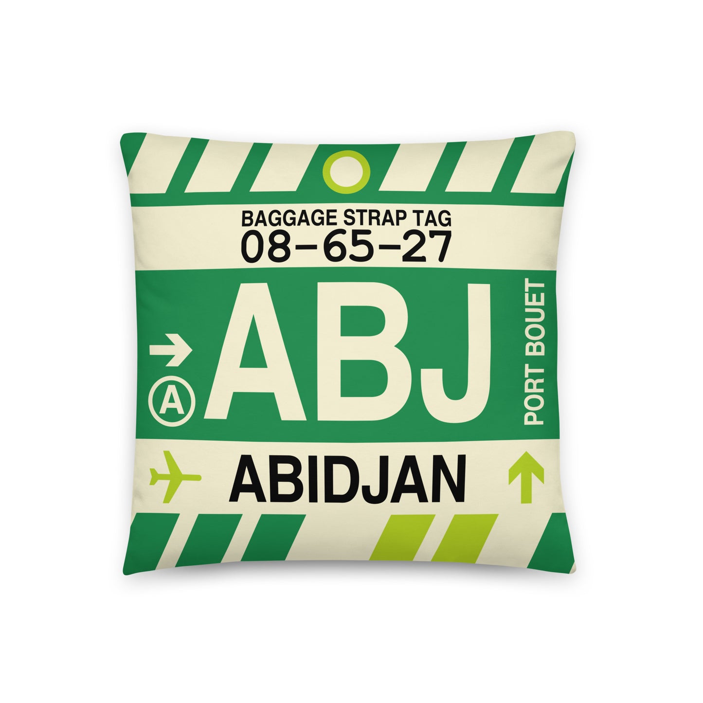Travel-Themed Throw Pillow • ABJ Abidjan • YHM Designs - Image 01