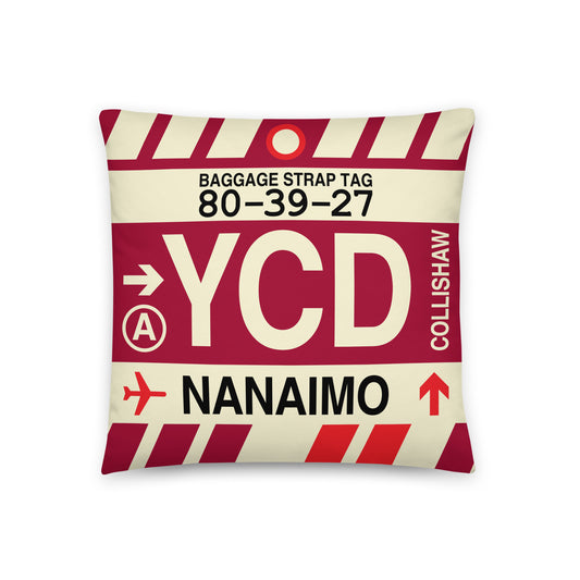 Travel-Themed Throw Pillow • YCD Nanaimo • YHM Designs - Image 01