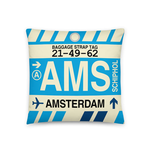 Travel Gift Throw Pillow • AMS Amsterdam • YHM Designs - Image 01