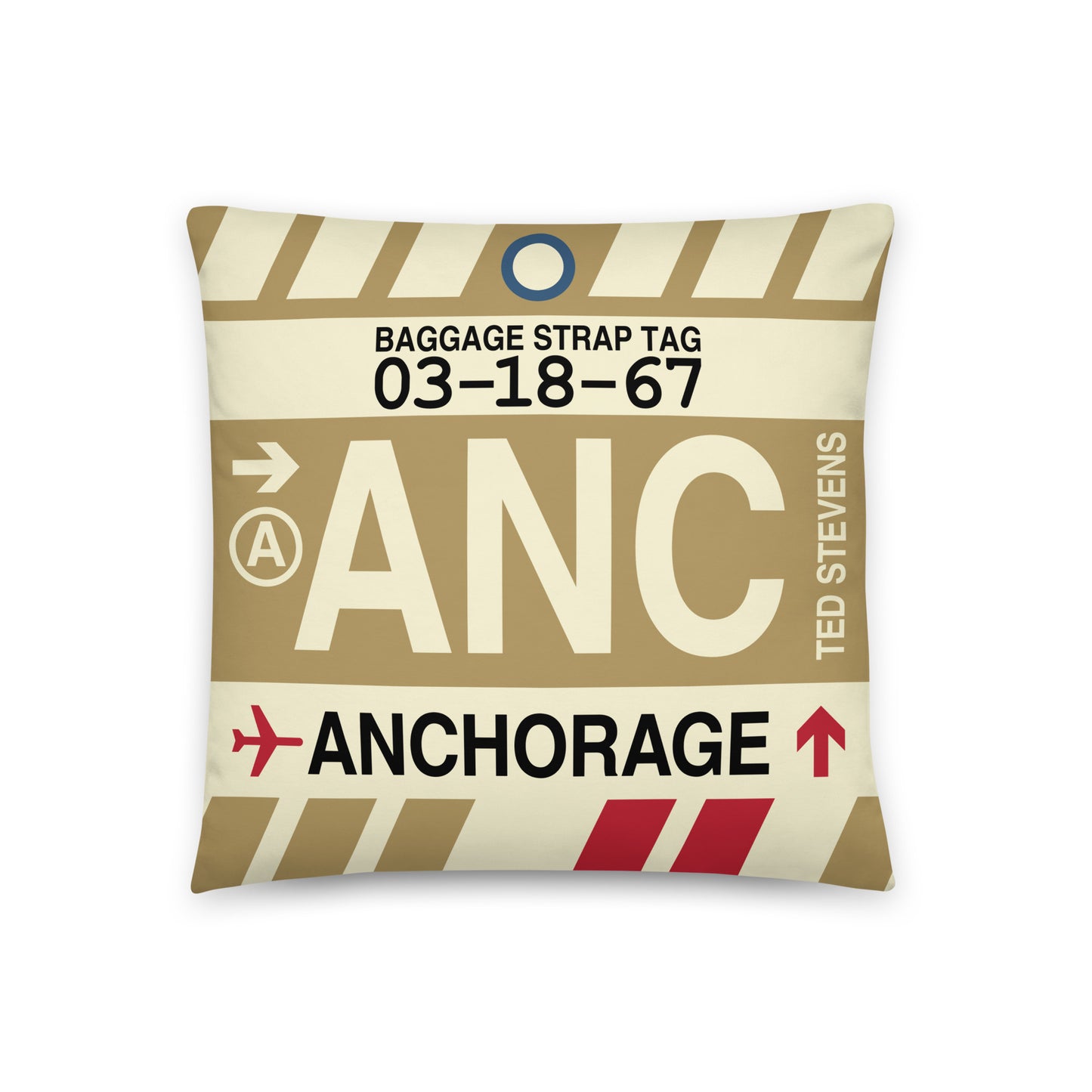 Travel-Themed Throw Pillow • ANC Anchorage • YHM Designs - Image 01
