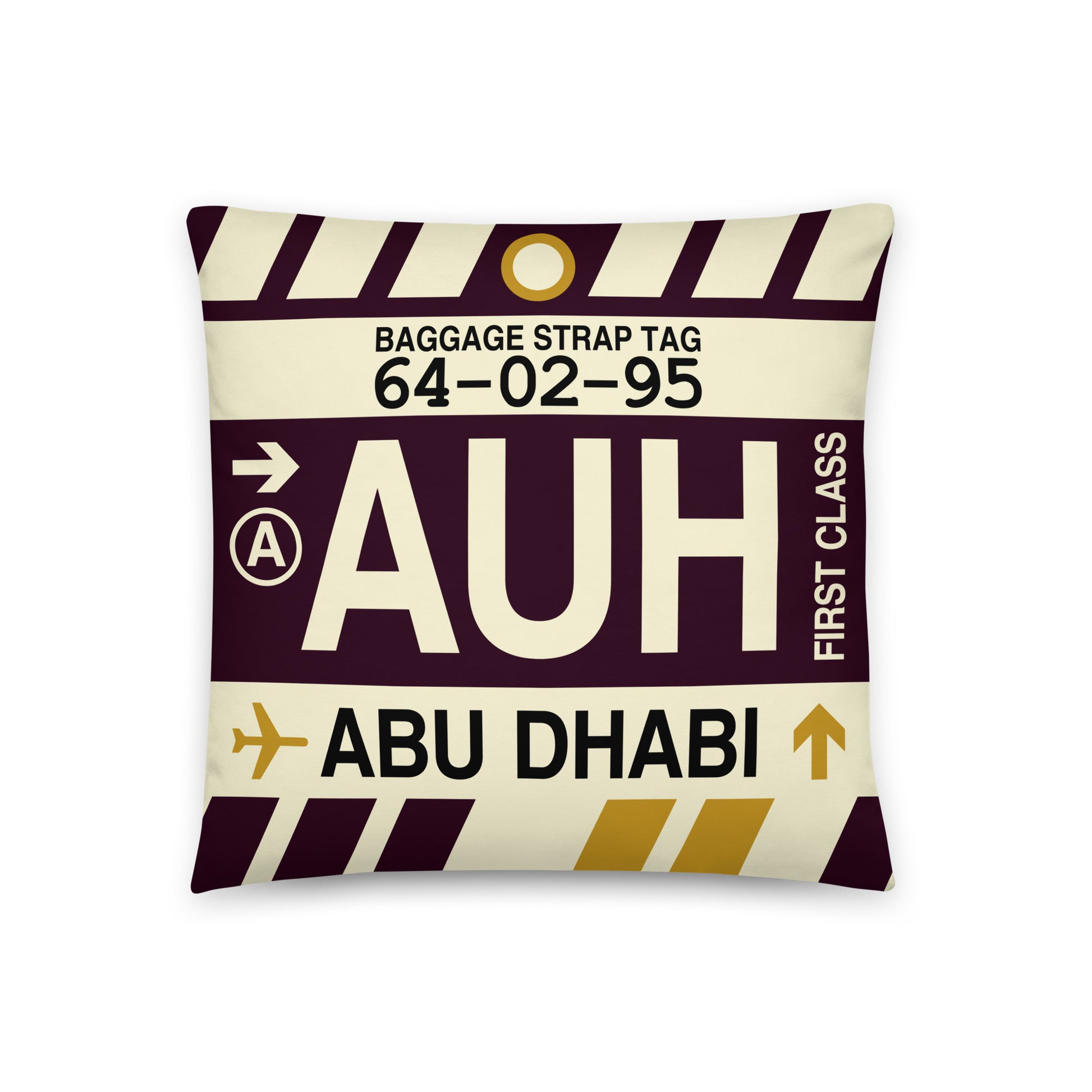 Travel-Themed Throw Pillow • AUH Abu Dhabi • YHM Designs - Image 01