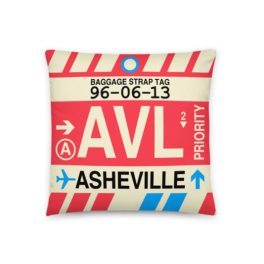 Travel-Themed Throw Pillow • AVL Asheville • YHM Designs - Image 01