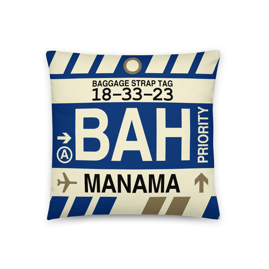 Travel Gift Throw Pillow • BAH Manama • YHM Designs - Image 01