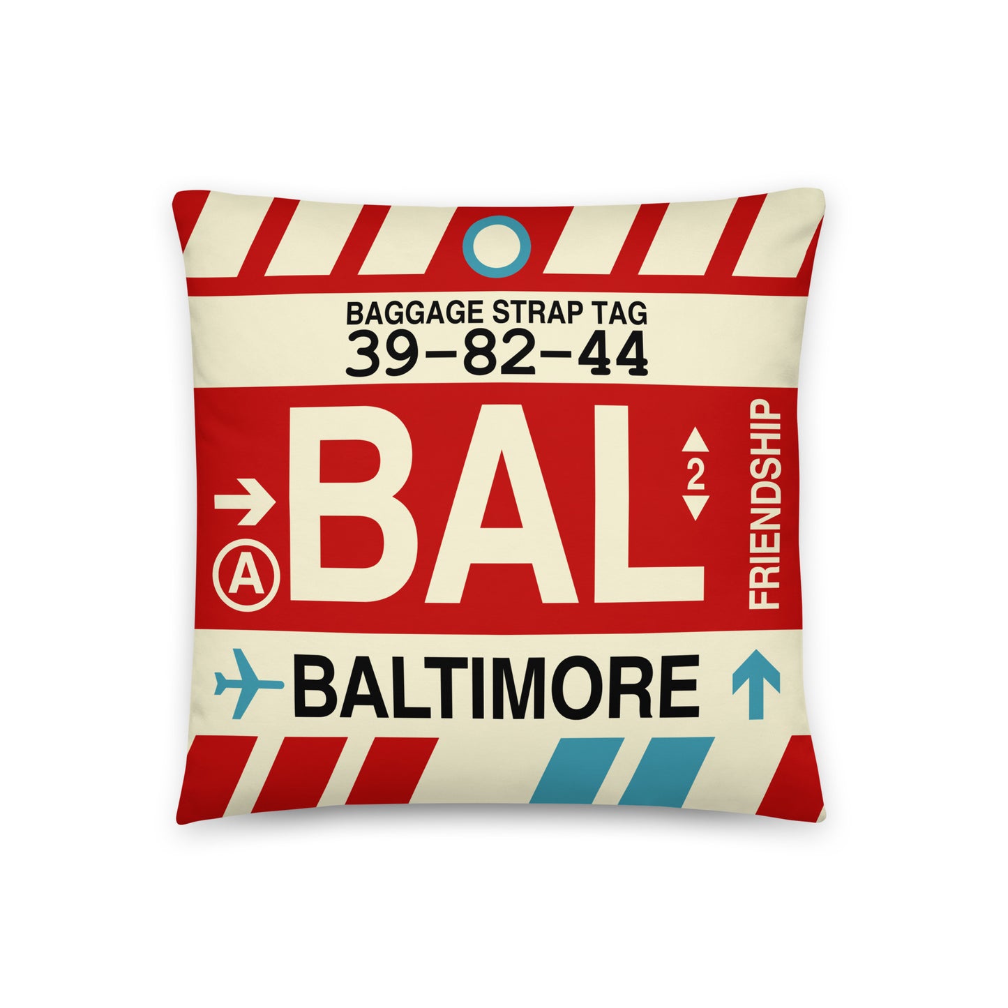 Travel-Themed Throw Pillow • BAL Baltimore • YHM Designs - Image 01