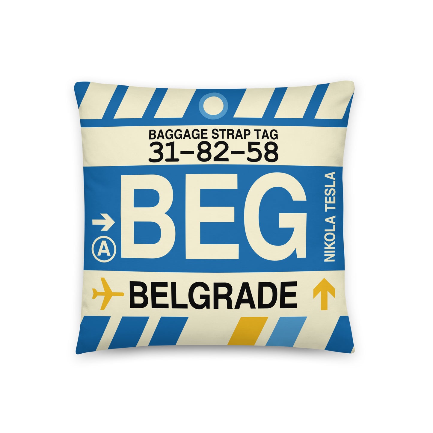 Travel Gift Throw PIllow • BEG Belgrade • YHM Designs - Image 01