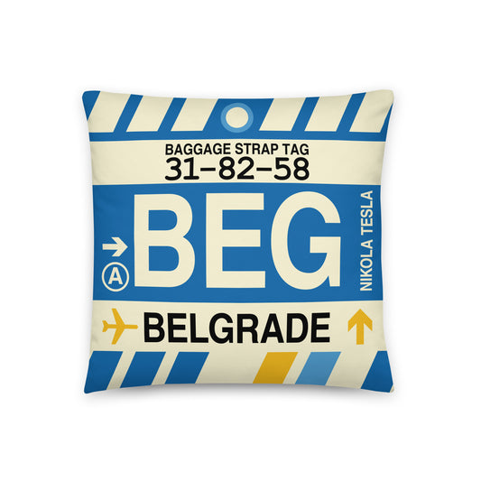 Travel Gift Throw Pillow • BEG Belgrade • YHM Designs - Image 01