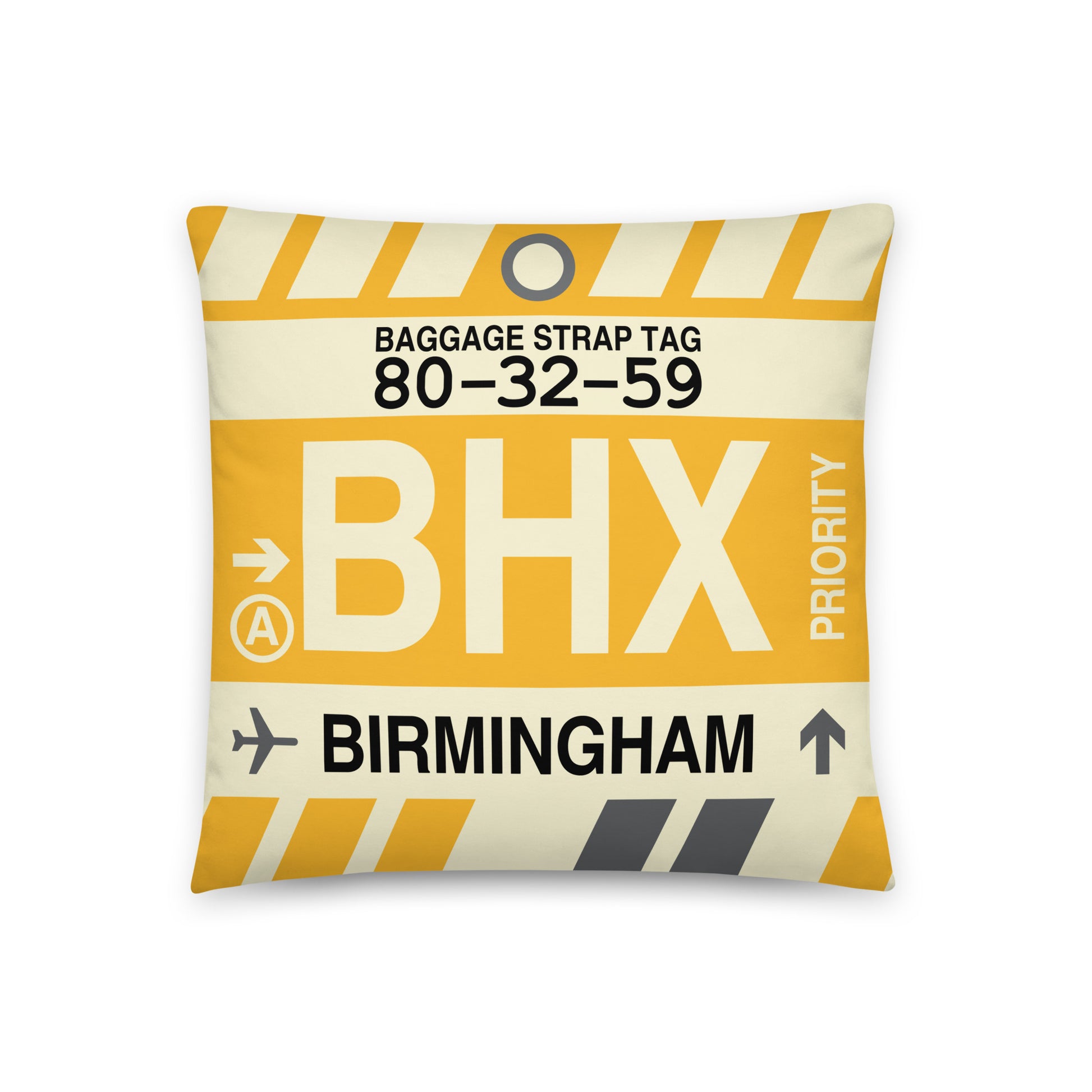 Travel-Themed Throw Pillow • BHX Birmingham • YHM Designs - Image 01
