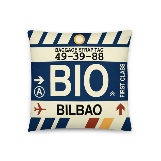 Travel-Themed Throw Pillow • BIO Bilbao • YHM Designs - Image 01
