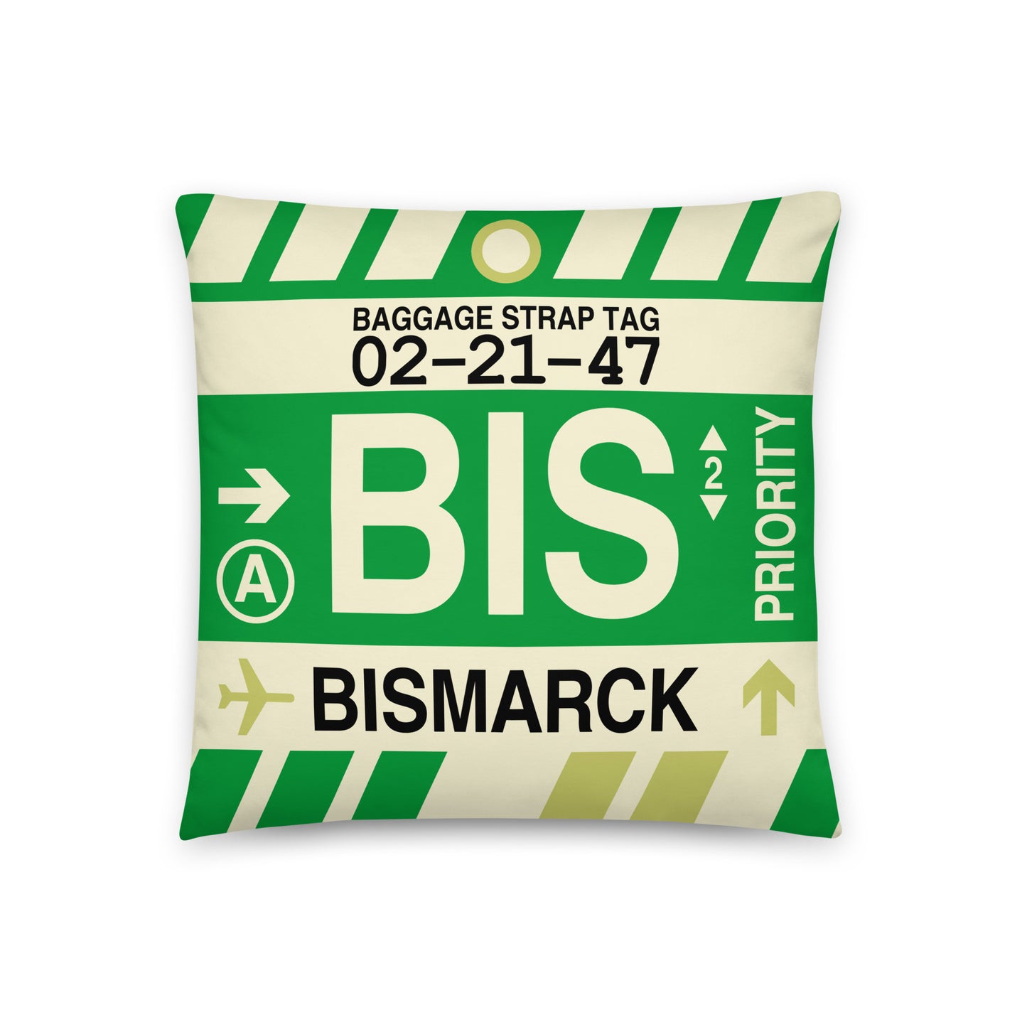 Travel-Themed Throw Pillow • BIS Bismarck • YHM Designs - Image 01