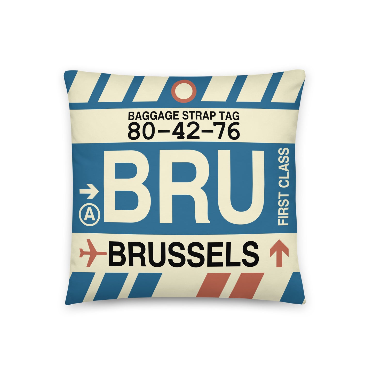 Travel-Themed Throw Pillow • BRU Brussels • YHM Designs - Image 01