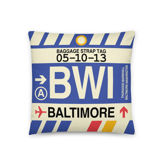 Travel Gift Throw Pillow • BWI Baltimore • YHM Designs - Image 01