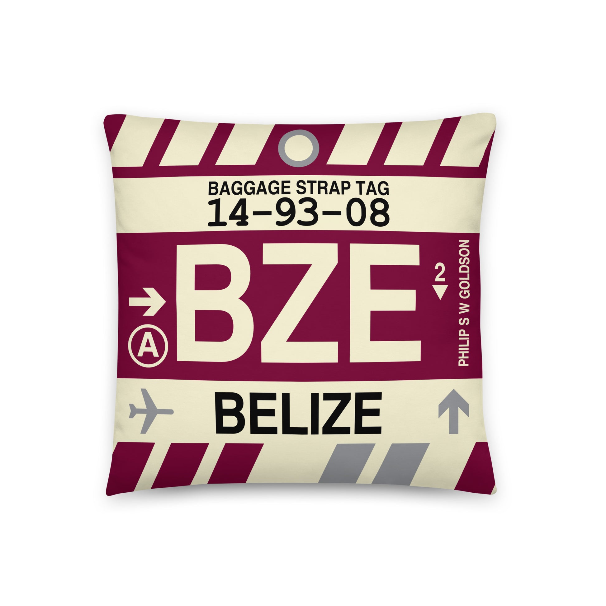 Travel-Themed Throw Pillow • BZE Belize City • YHM Designs - Image 01
